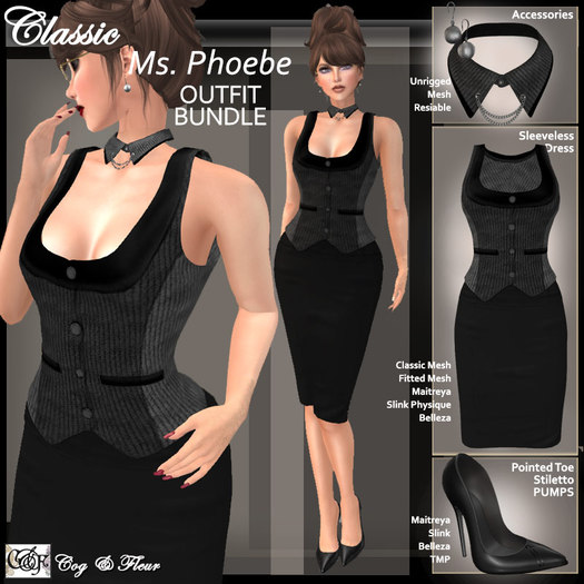 C&F Ms. Phoebe OUTFIT BUNDLE - Black/Gray Pinstripe
