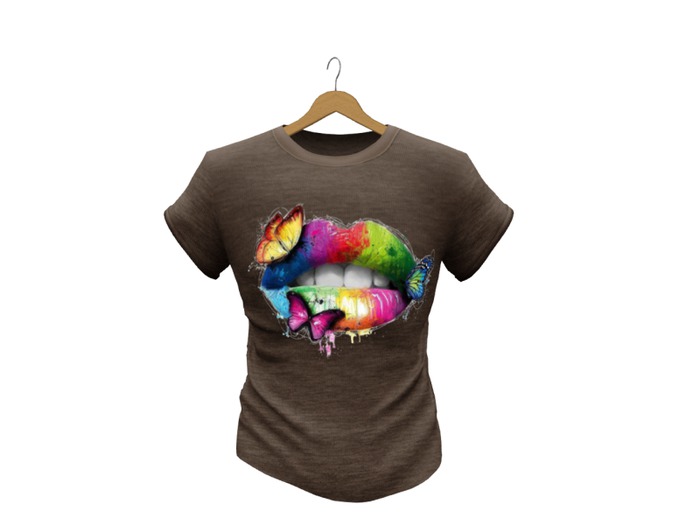 Mens Mesh T-Shirt Lips Harmoni Brown