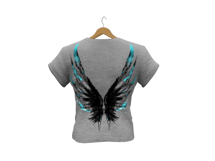 Mens Mesh T-Shirt Grey Back Wings Black Turquoise Style