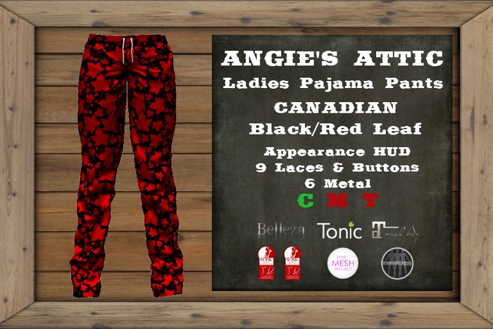 AA - Ladies PJ Pants Canadian - Black/Red Leaf