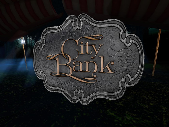 {lp} Cast Iron City Bank Sign