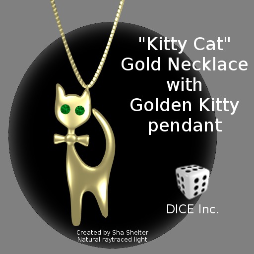 Necklace with Kitty Cat Gold Pendant on Gold Chain