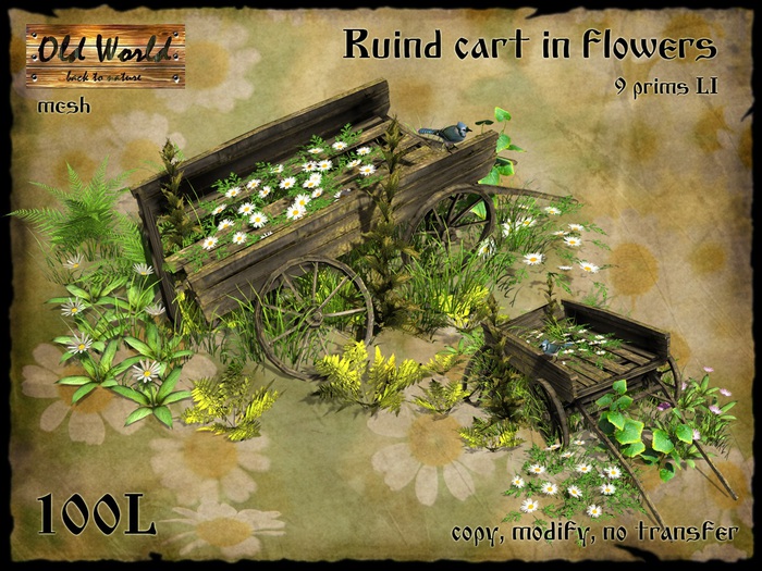 Second Life Marketplace - Ruined cart in flowers - Old World - Garden ...