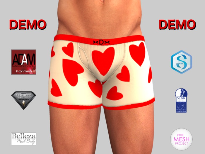 ><DUdEROOS>< Mens Boxers - Hearts DEMO