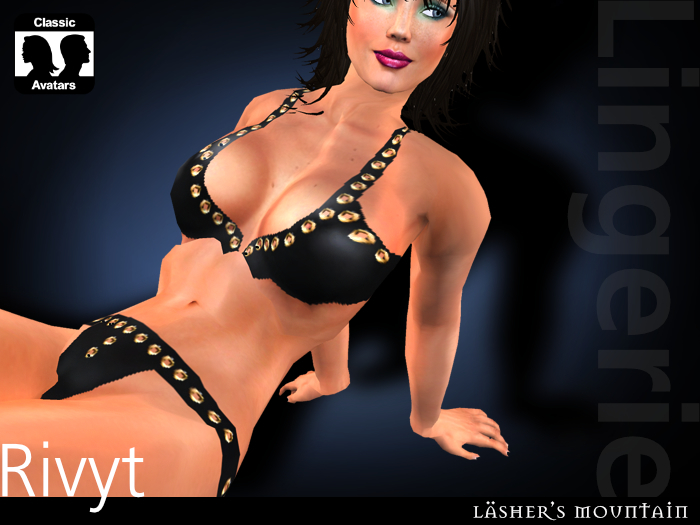 RIVYT Black Leather Bra and Panties with golden rivets