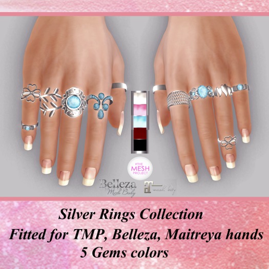 Second Life Marketplace Silver Rings Collection No Bento For Tmp Belleza Maitreya Hands