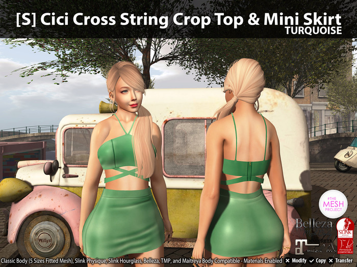 [S] Cici Cross String Crop Top & Mini Skirt Demo