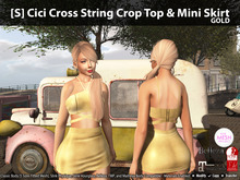 [S] Cici Cross String Crop Top & Mini Skirt Gold