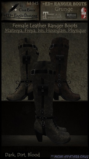 Second Life Marketplace - =ED= RANGER BOOTS - Grunge - (Maitreya, Freya ...