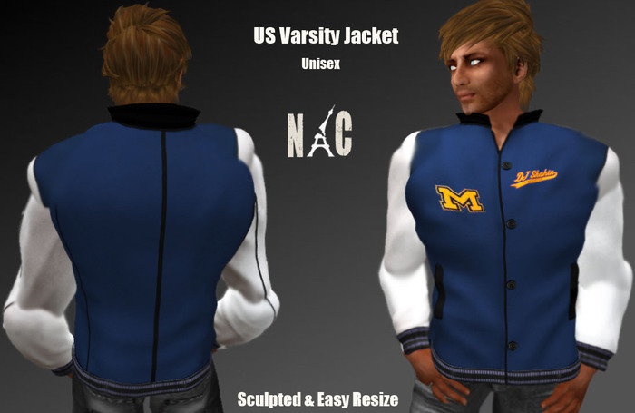 US Varsity Jacket NCparis Leather Blue