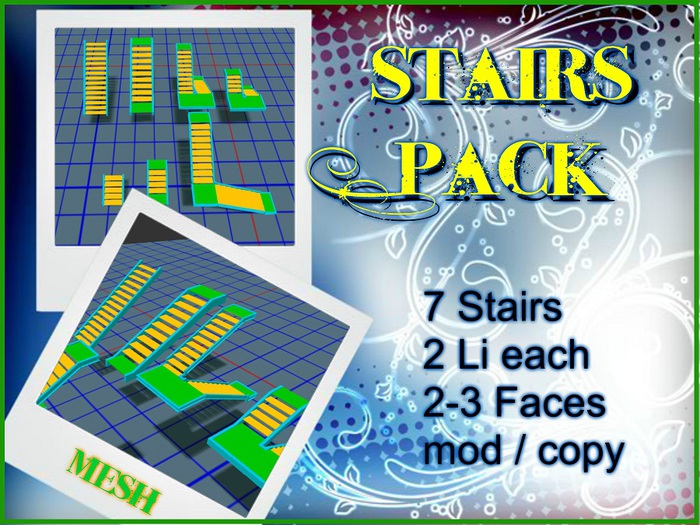 Mesh STAIRS Set - 7 Stairs - 2Li each - High LOD - 2-3 Faces for Textures - mod+copy
