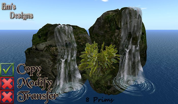 !Em 8 Prims DBL Waterfall w Tropical Plant