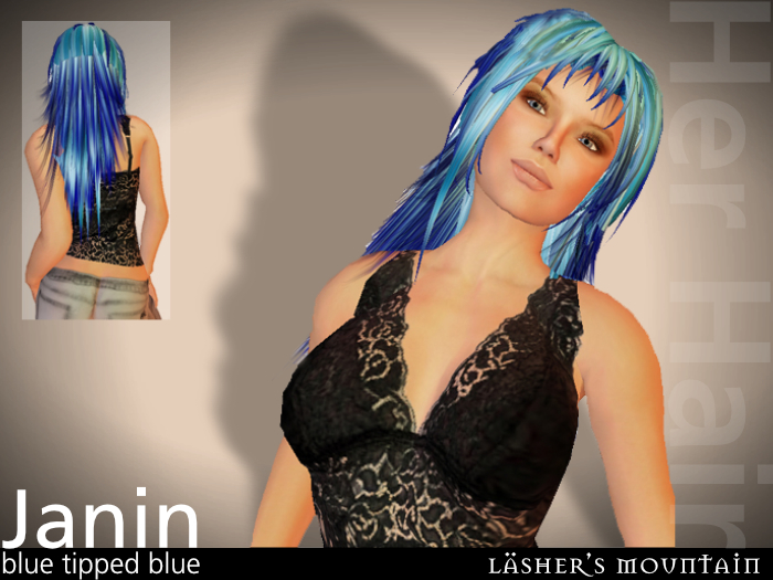 Janin - luz azul com ponta de cabelo feminino longo - Revender