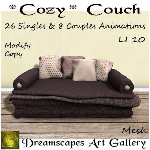 *Cozy* Couch Brown - 26 single & 8 PG Couples animations 