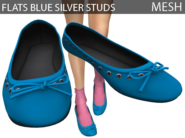 Flats Blue Silver Studs - Mesh