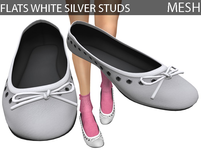 Flats White Silver Studs - Mesh