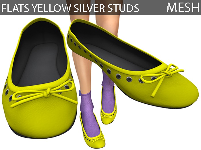 Flats Yellow Silver Studs - Mesh