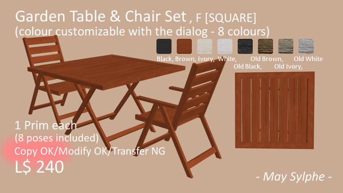 - May Sylphe - Garden Table & Chair Set SQUARE