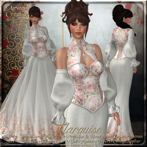 {AS} Marquise Fitted Mesh Fantasy Gown: Pearl Pink; Maitreya, Slink, Hourglass, Belleza Venus, Omega, Wedding