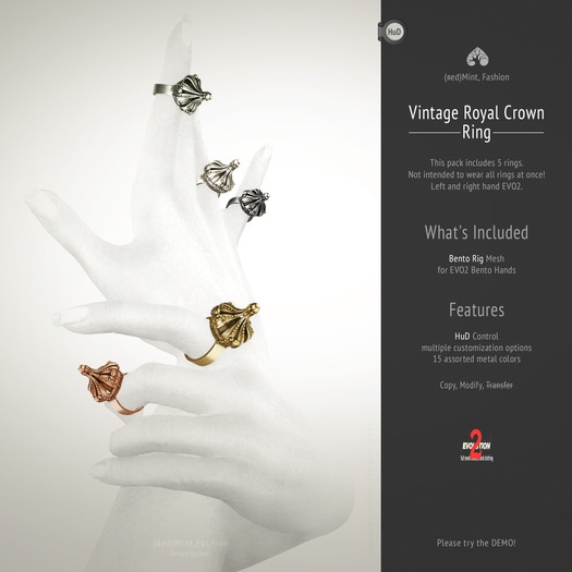 (r)M, Vintage Royal Crown Ring < for (EVO2) Bento Hands