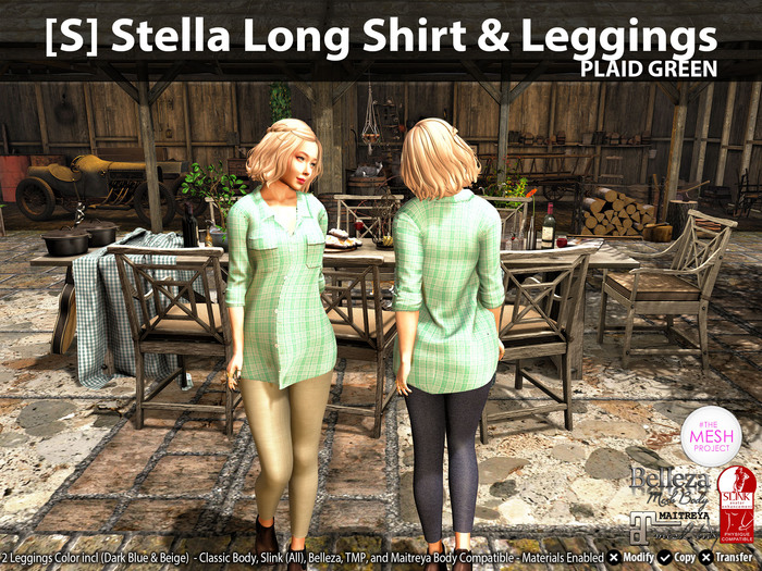 [S] Stella Long Shirt & Leggings Plaid Green