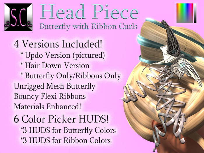 .:S.C:. Headpiece - Butterfly with Ribbon Curls
