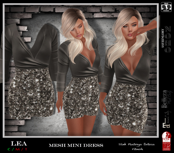[NOHO] Lea V-Neck mini dress (fitmesh box) grey sequin