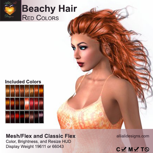A&A Beachy Hair Red Colors Pack. Long mesh/flex womens hairstyle