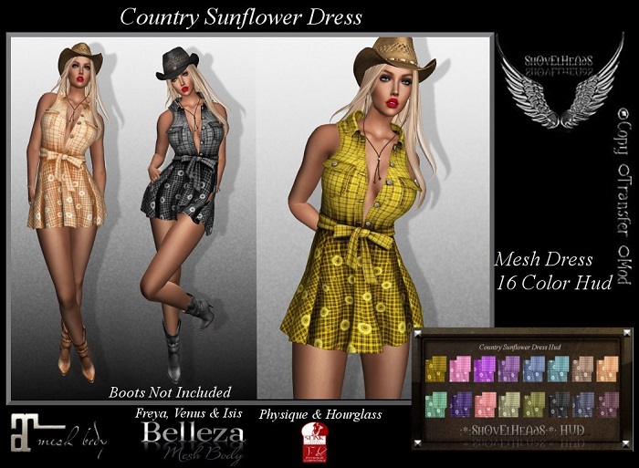 Second Life Marketplace *ShOvElHeAdS* Country Sunflowers Dress