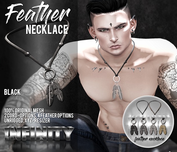 !NFINITY Feather Necklace - Black (wear/add)