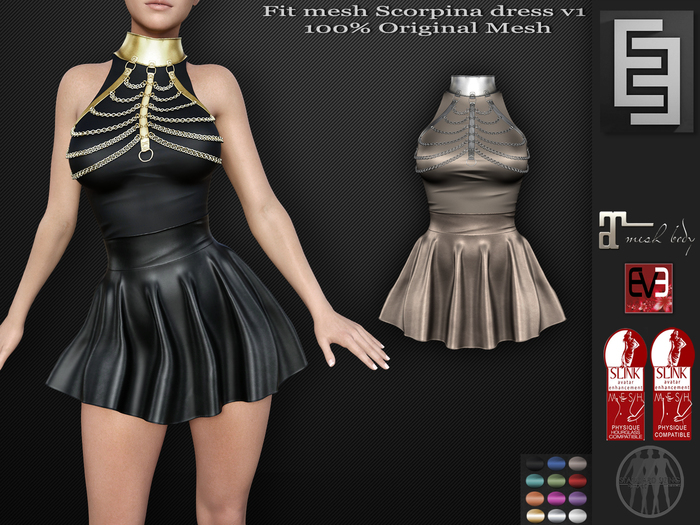 Elven Elder Fit mesh Scorpina dress v1 with HUD Maitreya Slink EVE