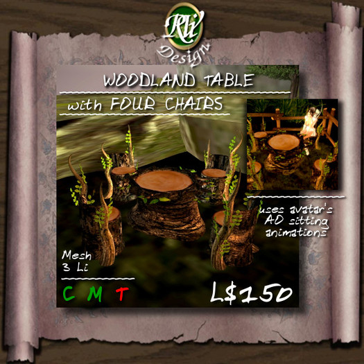 Second Life Marketplace ** Woodland Table and 4 Chairs Set (boxed