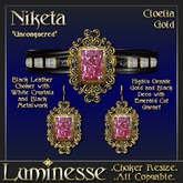 NIKETA "Unconquered" Cloelia Choker & Earrings Set PMESH - Garnet Burgandy Gold Black