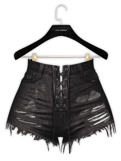 .:villena:. - Laced Up Ripped Shorts - Black