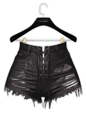 .:villena:. - Laced Up Ripped Shorts - Black