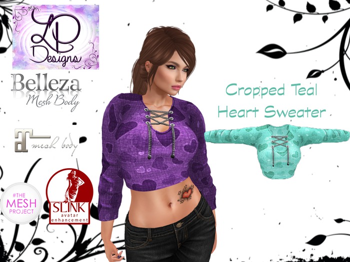 LP Designs - Cropped Sweater Teal Heart
