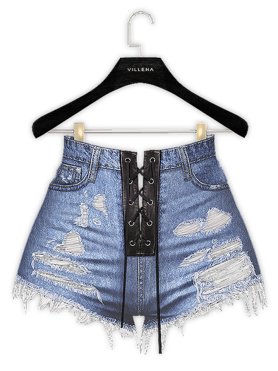 .:villena:. - Laced Up Ripped Shorts - Blue