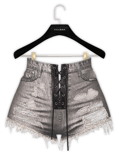 .:villena:. - Laced Up Ripped Shorts - Gray