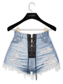 .:villena:. - Laced Up Ripped Shorts - Light Blue