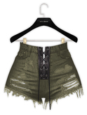 .:villena:. - Laced Up Ripped Shorts - Olive