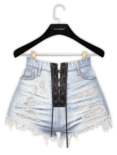 .:villena:. - Laced Up Ripped Shorts - Washed Blue