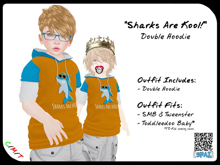 [Spaz] *Tween/SMB/TD Baby* Double Hoodie: Sharks R Kool!