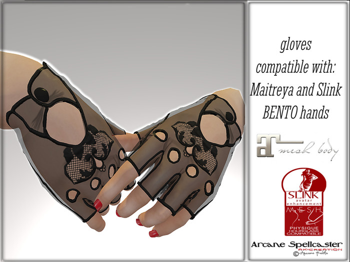 Glovers BENTO hands Black *Arcane Spellcaster* Ak-Creations