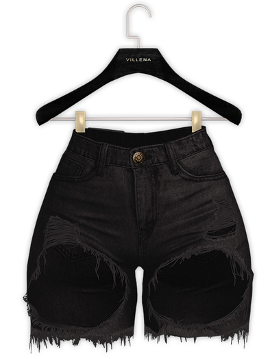 .:villena:. - Ripped Front Shorts - Black