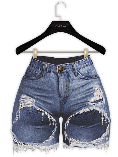 .:villena:. - Ripped Front Shorts - Blue