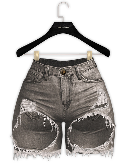 .:villena:. - Ripped Front Shorts - Gray