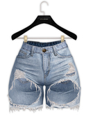 .:villena:. - Ripped Front Shorts - Light Blue