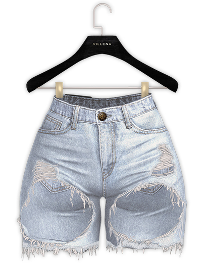 .:villena:. - Ripped Front Shorts - Washed Blue