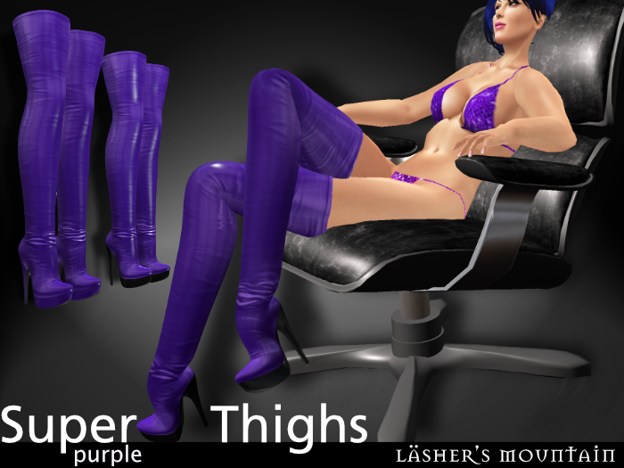 PURPLE Super Thighs | Shiny Supple Leather Over the knee boots with Stiletto Heels | Mesh