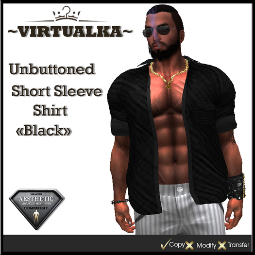 ~V~Unbuttoned Short Sleeve Shirt "Black" (Aesthetic)